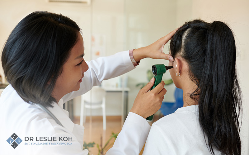 Patient receiving a ear examination